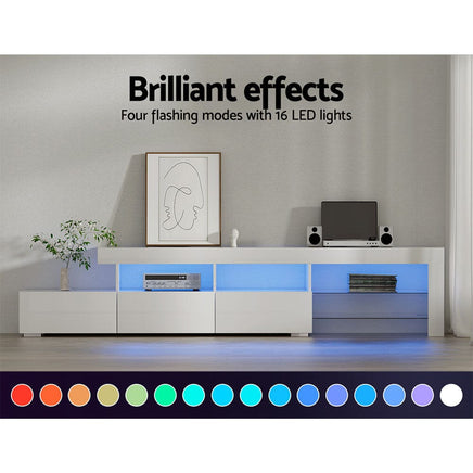 Artiss Entertainment Unit TV Cabinet LED 215cm White Caya Furniture Kings Warehouse 