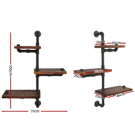 Artiss Floating DIY Pipe Shelf 3 Tiers - IVAN Home & Garden Kings Warehouse 