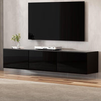 Artiss Floating Entertainment Unit TV Cabinet High Glossy Black 3 Cabinets 200CM Furniture Kings Warehouse 