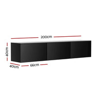 Artiss Floating Entertainment Unit TV Cabinet High Glossy Black 3 Cabinets 200CM Furniture Kings Warehouse 