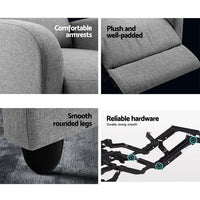 Artiss Luxury Recliner Chair Chairs Lounge Armchair Sofa Fabric Cover Grey 2023 Home Refresh Kings Warehouse 