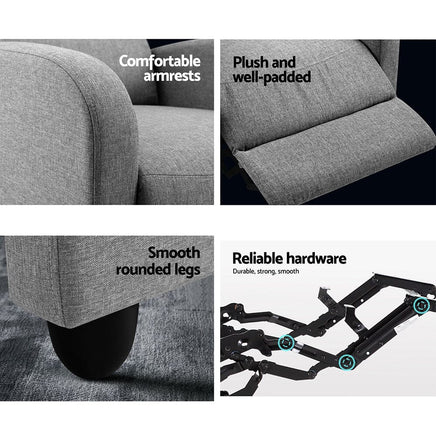 Artiss Luxury Recliner Chair Chairs Lounge Armchair Sofa Fabric Cover Grey 2023 Home Refresh Kings Warehouse 