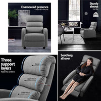 Artiss Luxury Recliner Chair Chairs Lounge Armchair Sofa Fabric Cover Grey 2023 Home Refresh Kings Warehouse 