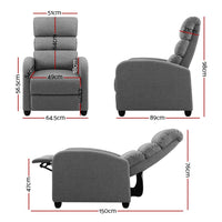 Artiss Luxury Recliner Chair Chairs Lounge Armchair Sofa Fabric Cover Grey 2023 Home Refresh Kings Warehouse 