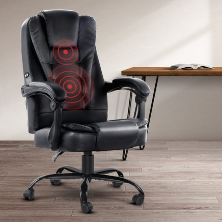 Artiss Massage Office Chair Executive Computer Gaming Chairs Black PU Leather Furniture Kings Warehouse 