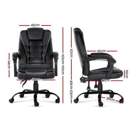 Artiss Massage Office Chair Executive Computer Gaming Chairs Black PU Leather Furniture Kings Warehouse 