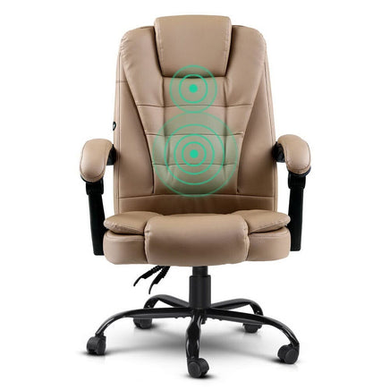 Artiss Massage Office Chair Executive Computer Gaming Chairs Brown PU Leather Espresso Furniture Kings Warehouse 
