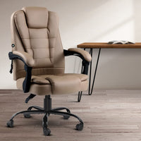 Artiss Massage Office Chair Executive Computer Gaming Chairs Brown PU Leather Espresso Furniture Kings Warehouse 