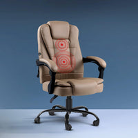 Artiss Massage Office Chair Executive Computer Gaming Chairs Brown PU Leather Espresso Furniture Kings Warehouse 
