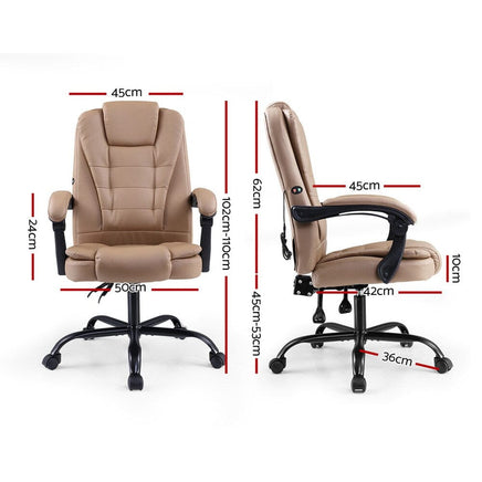 Artiss Massage Office Chair Executive Computer Gaming Chairs Brown PU Leather Espresso Furniture Kings Warehouse 