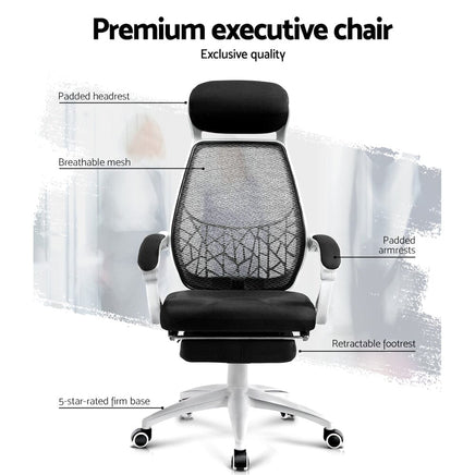 Artiss Mesh Office Chair Recliner Black White Furniture Kings Warehouse 