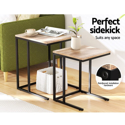 Artiss Nesting Coffee Table Sef of 2 Walnut Brok Appliances Kings Warehouse 