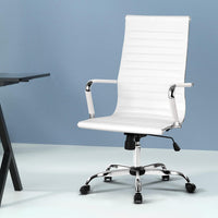 Artiss Office Chair Conference Chairs PU Leather High Back White Furniture Kings Warehouse 