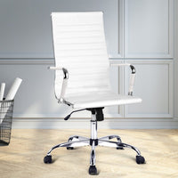 Artiss Office Chair Conference Chairs PU Leather High Back White Furniture Kings Warehouse 