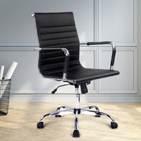 Artiss Office Chair Conference Chairs PU Leather Mid Back Black Furniture Kings Warehouse 