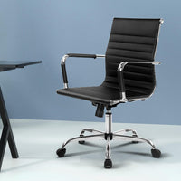 Artiss Office Chair Conference Chairs PU Leather Mid Back Black Furniture Kings Warehouse 