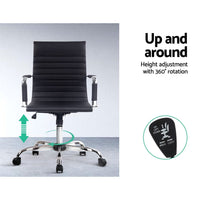 Artiss Office Chair Conference Chairs PU Leather Mid Back Black Furniture Kings Warehouse 