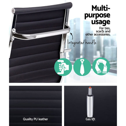 Artiss Office Chair Conference Chairs PU Leather Mid Back Black Furniture Kings Warehouse 