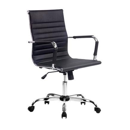 Artiss Office Chair Conference Chairs PU Leather Mid Back Black Furniture Kings Warehouse 