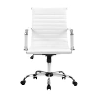 Artiss Office Chair Conference Chairs PU Leather Mid Back White Furniture Kings Warehouse 