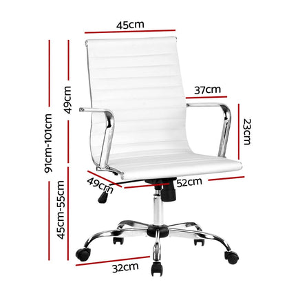 Artiss Office Chair Conference Chairs PU Leather Mid Back White Furniture Kings Warehouse 
