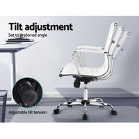 Artiss Office Chair Conference Chairs PU Leather Mid Back White Furniture Kings Warehouse 