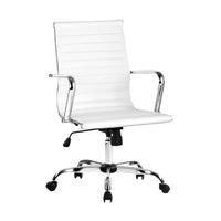 Artiss Office Chair Conference Chairs PU Leather Mid Back White Furniture Kings Warehouse 