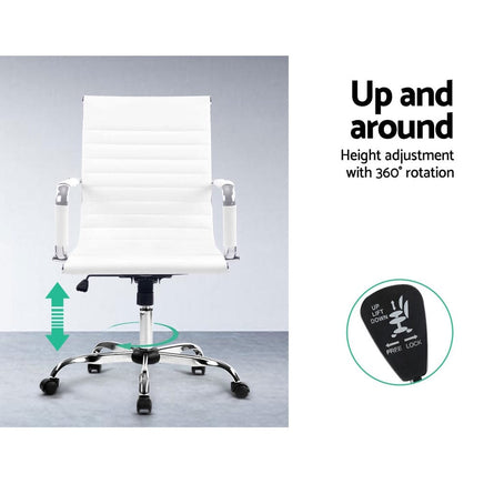 Artiss Office Chair Conference Chairs PU Leather Mid Back White Furniture Kings Warehouse 