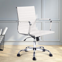 Artiss Office Chair Conference Chairs PU Leather Mid Back White Furniture Kings Warehouse 
