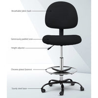 Artiss Office Chair Drafting Stool Fabric Chairs Black Furniture Kings Warehouse 