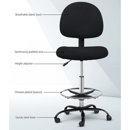 Artiss Office Chair Drafting Stool Fabric Chairs Black Furniture Kings Warehouse 