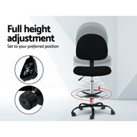 Artiss Office Chair Drafting Stool Fabric Chairs Black Furniture Kings Warehouse 