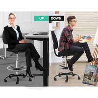 Artiss Office Chair Drafting Stool Fabric Chairs Black Furniture Kings Warehouse 