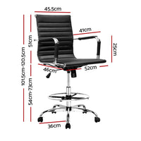Artiss Office Chair Drafting Stool Leather Chairs Black Furniture Kings Warehouse 