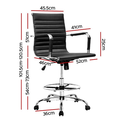 Artiss Office Chair Drafting Stool Leather Chairs Black Furniture Kings Warehouse 