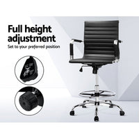 Artiss Office Chair Drafting Stool Leather Chairs Black Furniture Kings Warehouse 