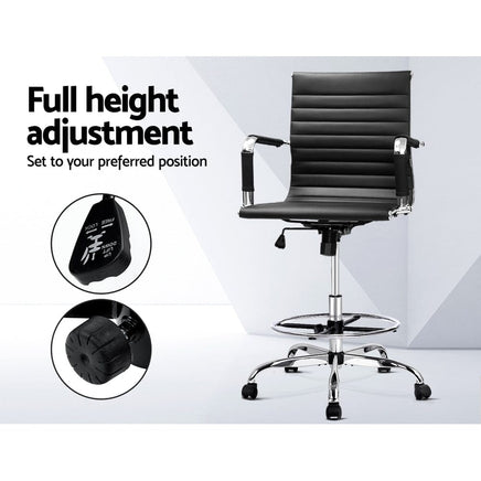 Artiss Office Chair Drafting Stool Leather Chairs Black Furniture Kings Warehouse 