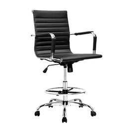 Artiss Office Chair Drafting Stool Leather Chairs Black Furniture Kings Warehouse 