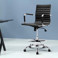 Artiss Office Chair Drafting Stool Leather Chairs Black Furniture Kings Warehouse 