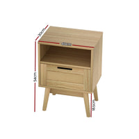 Artiss Rattan Bedside Table 1 Drawer with Shelf - REI Oak Furniture Kings Warehouse 