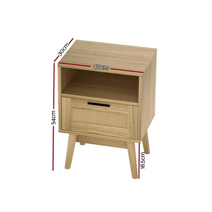 Artiss Rattan Bedside Table 1 Drawer with Shelf - REI Oak Furniture Kings Warehouse 
