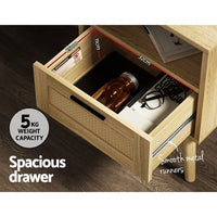 Artiss Rattan Bedside Table 1 Drawer with Shelf - REI Oak Furniture Kings Warehouse 
