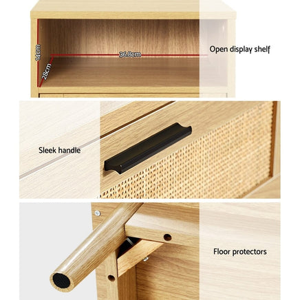 Artiss Rattan Bedside Table 1 Drawer with Shelf - REI Oak Furniture Kings Warehouse 