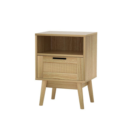 Artiss Rattan Bedside Table 1 Drawer with Shelf - REI Oak Furniture Kings Warehouse 