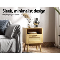 Artiss Rattan Bedside Table 1 Drawer with Shelf - REI Oak Furniture Kings Warehouse 