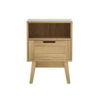 Artiss Rattan Bedside Table 1 Drawer with Shelf - REI Oak Furniture Kings Warehouse 