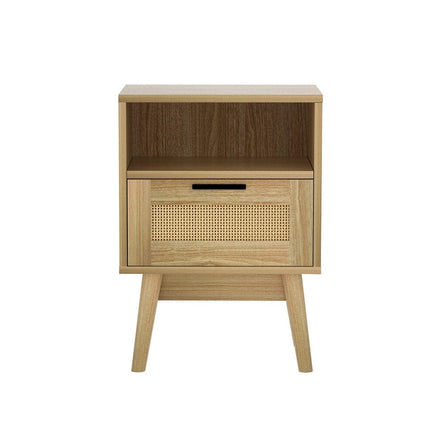 Artiss Rattan Bedside Table 1 Drawer with Shelf - REI Oak Furniture Kings Warehouse 