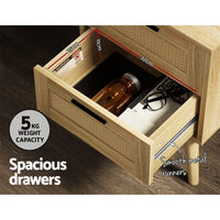 Artiss Rattan Bedside Table 2 Drawers Wood - RIE Oak Furniture Kings Warehouse 