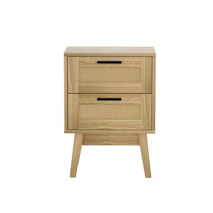Artiss Rattan Bedside Table 2 Drawers Wood - RIE Oak Furniture Kings Warehouse 