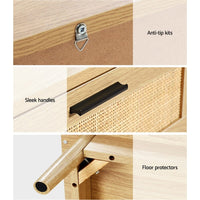 Artiss Rattan Bedside Table 2 Drawers Wood - RIE Oak Furniture Kings Warehouse 